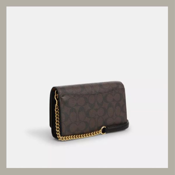 Coach Flap Clutch Crossbody In Signature Canvas Brown & Black - Imagen 2