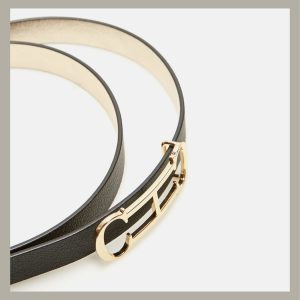 Carolina Herrera Initials Insignia Belt Reversible Black & Platinum Size M