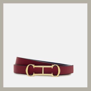 Carolina Herrera Initials Insignia Belt Reversible Cabernet & Azul Brume Size S