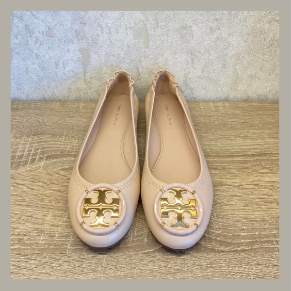 Tory Burch Zapato Ballerina Chelsea Multi Logo Nude Size 5.5 - Imagen 3