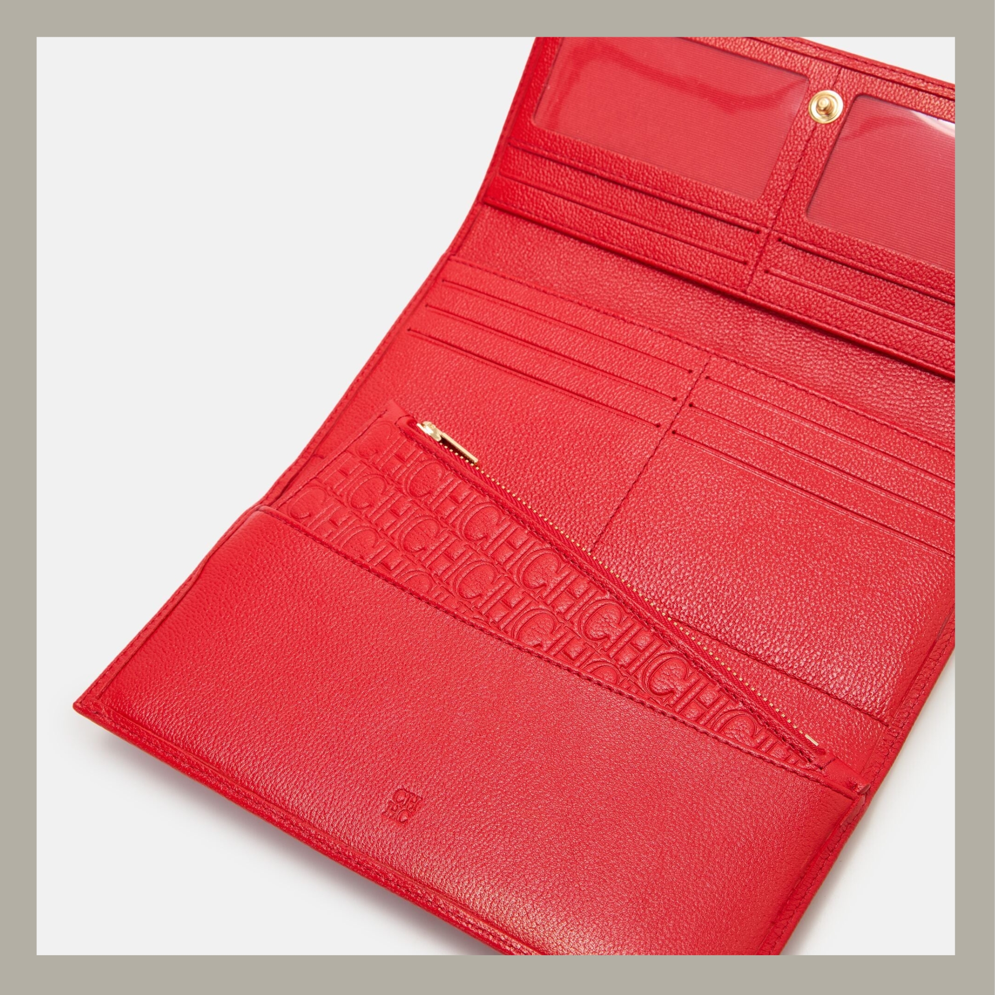 Carolina Herrera Monedero Editors Trifold Large Rojo en Piel - Imagen 4