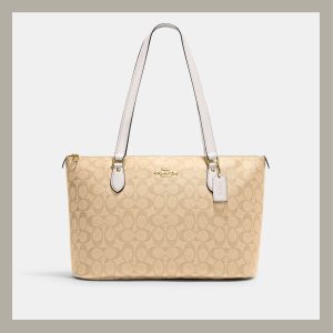 Coach Tote Bag Zip Gallery In Signature Canvas Light Khaki Chalk