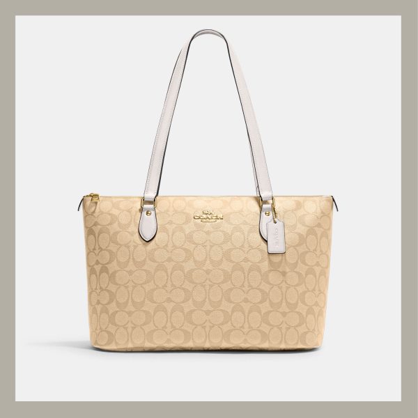 Coach Tote Bag Zip Gallery In Signature Canvas Light Khaki Chalk