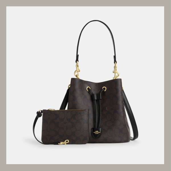 Coach Bucket Bag Rowan In Signature Canvas Brown & Black - Imagen 2