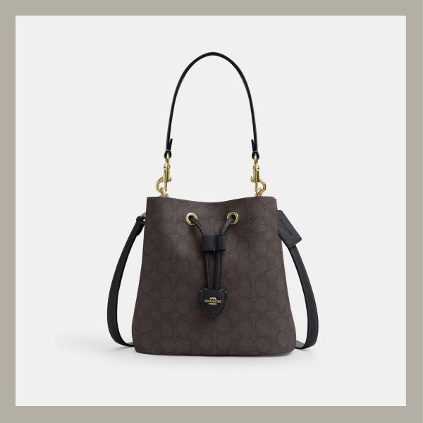 Coach Bucket Bag Rowan In Signature Canvas Brown & Black