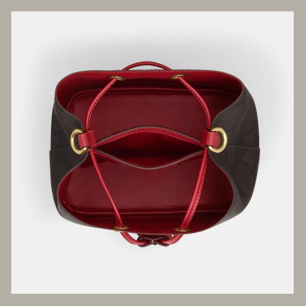 Coach Bucket Bag Rowan In Signature Canvas Brown & Red - Imagen 4
