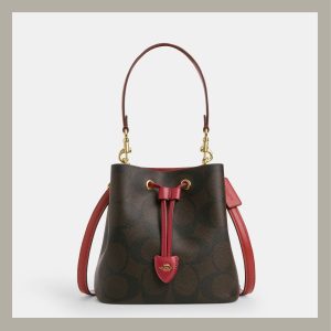 Coach Bucket Bag Rowan In Signature Canvas Brown & Red