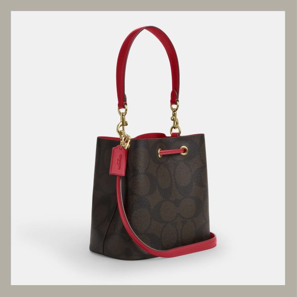 Coach Bucket Bag Rowan In Signature Canvas Brown & Red - Imagen 2