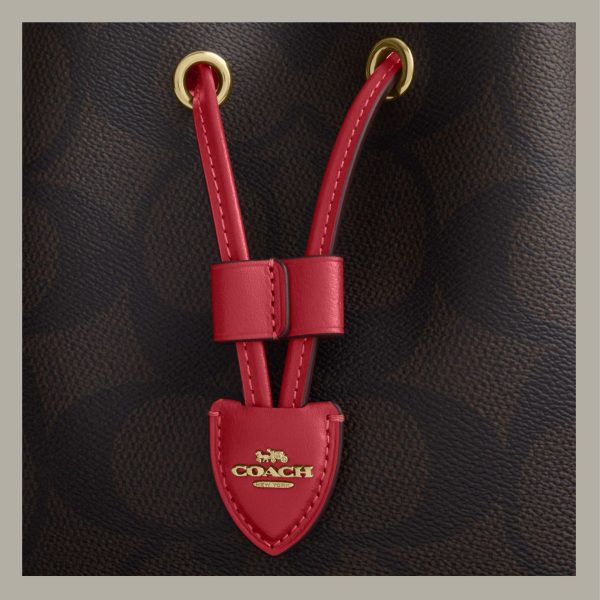 Coach Bucket Bag Rowan In Signature Canvas Brown & Red - Imagen 5