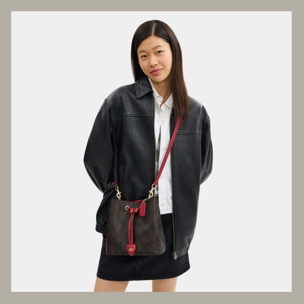Coach Bucket Bag Rowan In Signature Canvas Brown & Red - Imagen 7