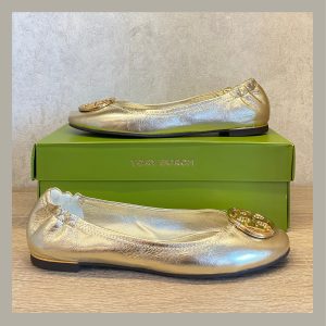Tory Burch Zapato Ballerina Chelsea Multi Logo Gold Size 6