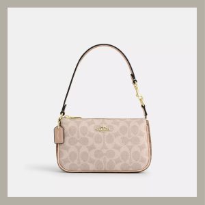 Coach Hand & Shoulder Bag Nolita In Blocked Signature Canvas Gold & Tan