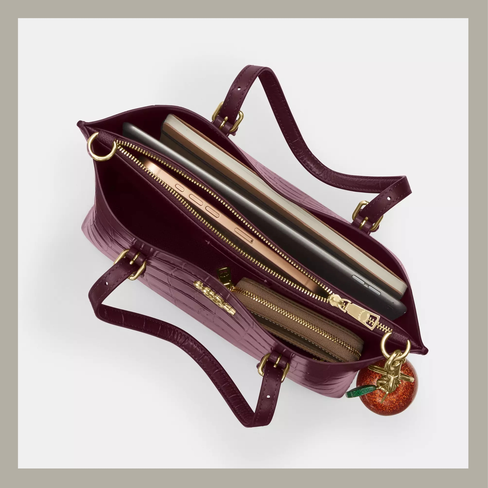 Coach Tote Bag Mini Mollie Crocodile Dark Wine - Imagen 5