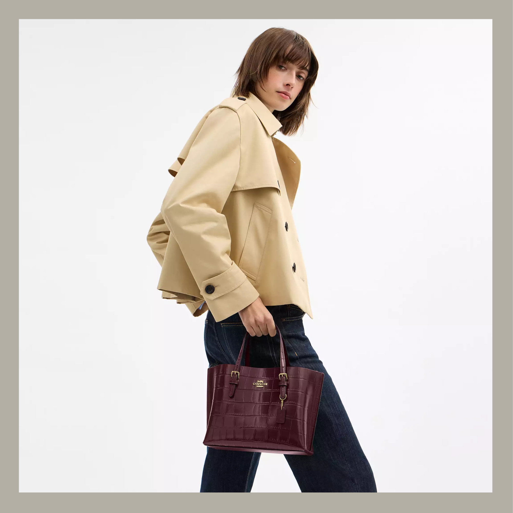 Coach Tote Bag Mini Mollie Crocodile Dark Wine - Imagen 7