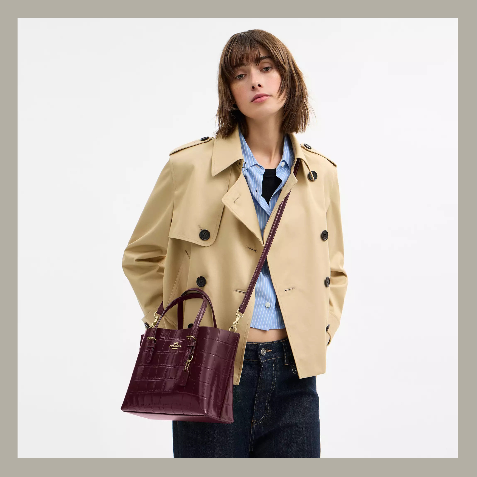 Coach Tote Bag Mini Mollie Crocodile Dark Wine - Imagen 8