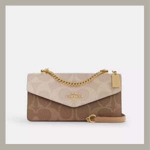 Coach Crossbody & Shoulder Bag Klare Envelope In Blocked Signature Canvas Gold & Tan