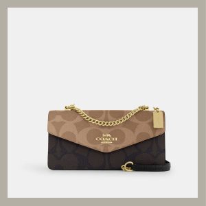 Coach Crossbody & Shoulder Bag Klare Envelope In Blocked Signature Canvas Wanult & Tan