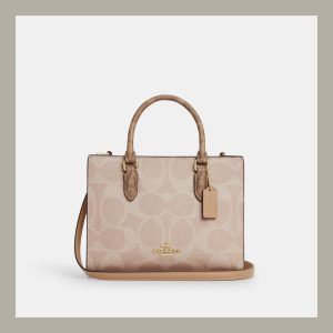 Coach Tote Bag Mini Maggie In Blocked Signature Canvas Gold & Tan