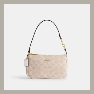 Coach Hand & Shoulder Bag Nolita In Blocked Signature Canvas Gold & White