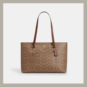 Coach Tote Bag Station In Signature Canvas Tan & Brown