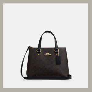Coach Satchel Station Carryall Bag In Signature Canvas Walnut & Black