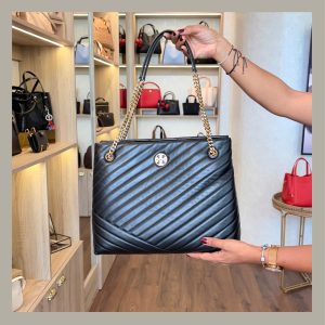 Tory Burch Tote Bag Willa Chevron Black